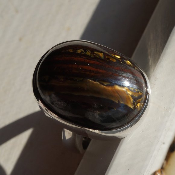 Sterling Silver (.925) Genuine Tiger Iron Ring - Picture 8 of 9